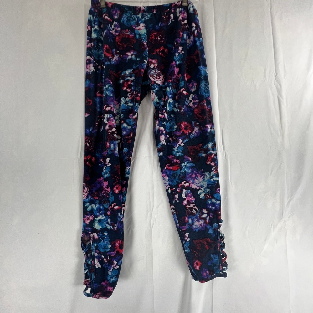 Floral Lattice Ankle Leggings Navy Purple Pink Stretch Knit Yoga‎ Pants Womens